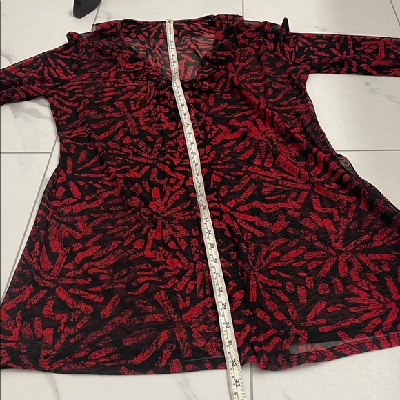 Simon Chang Red & Black Swim Coverup Ruffled Collar Self Tie 3/4 Sleeves Size M - Picture 11 of 11